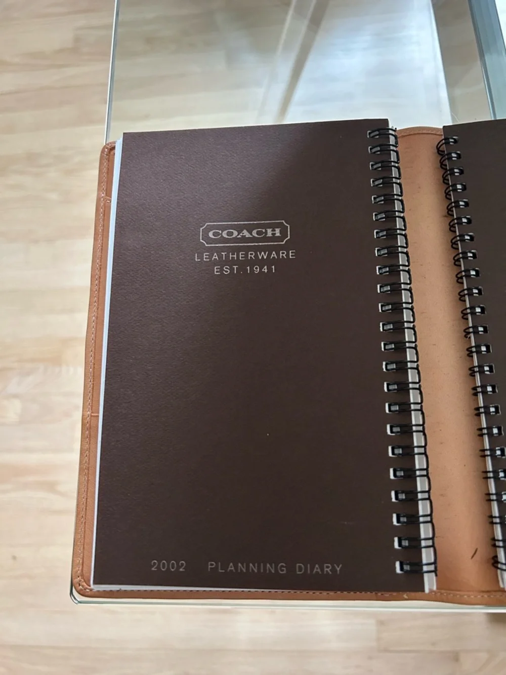 Coach Mini C Signature Canvas planner with Tan Leather Trim